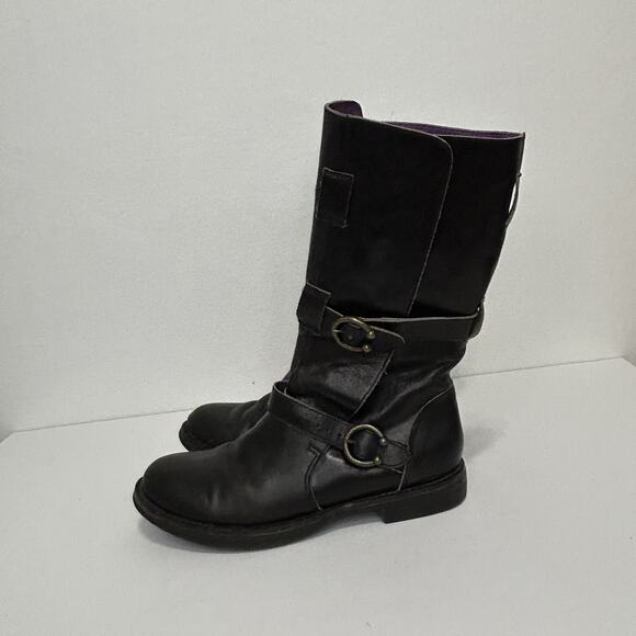 Free People Faryl Robin Black Leather Moto Strappy Buckle Boots Size 7.5 - Picture 1 of 10